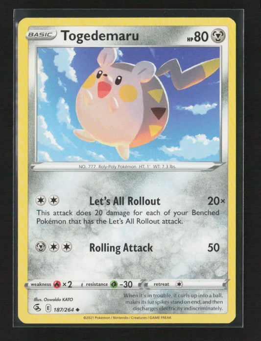 Togedemaru Uncommon SWSH08: Fusion Strike 187/264 NM - Kang's Collectibles