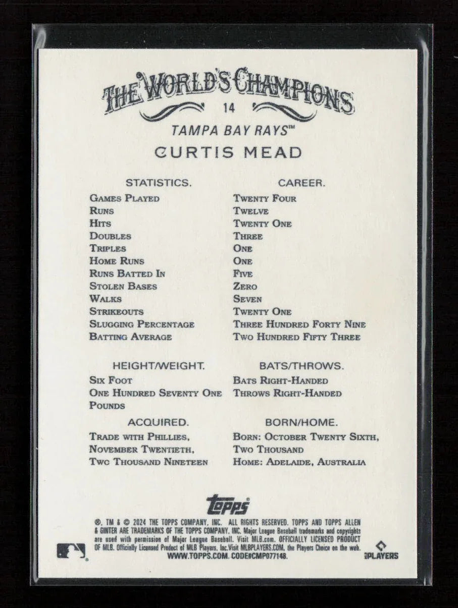Curtis Mead 2024 Topps Allen & Ginter 14 NM - Kang's Collectibles