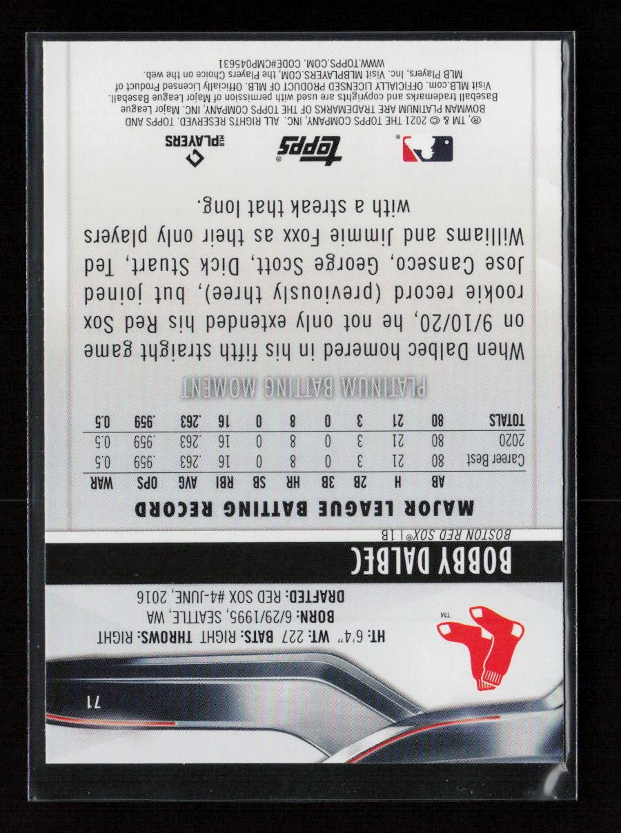 Bobby Dalbec 2021 Bowman Platinum 71 NM - Kang's Collectibles