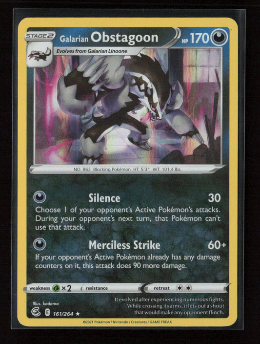 Galarian Obstagoon Holo Rare SWSH08: Fusion Strike 161/264 NM
