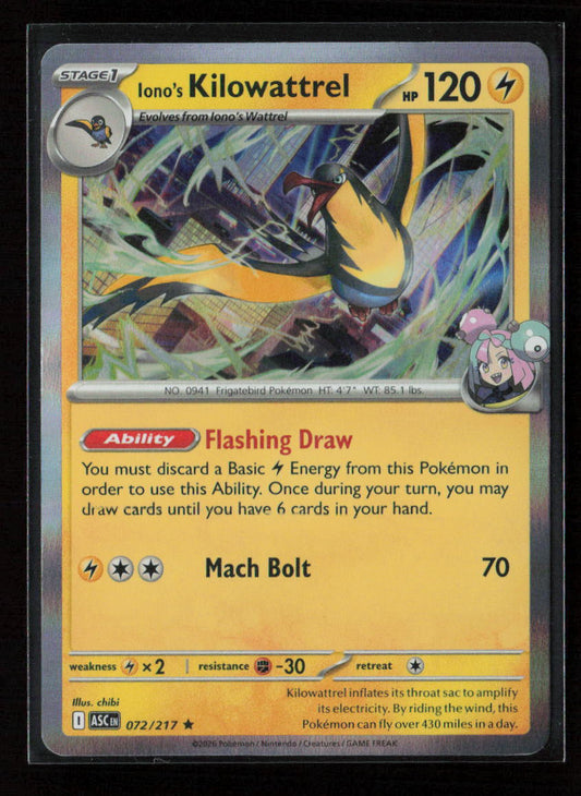 Iono's Kilowattrel Rare ME: Ascended Heroes 072/217 NM