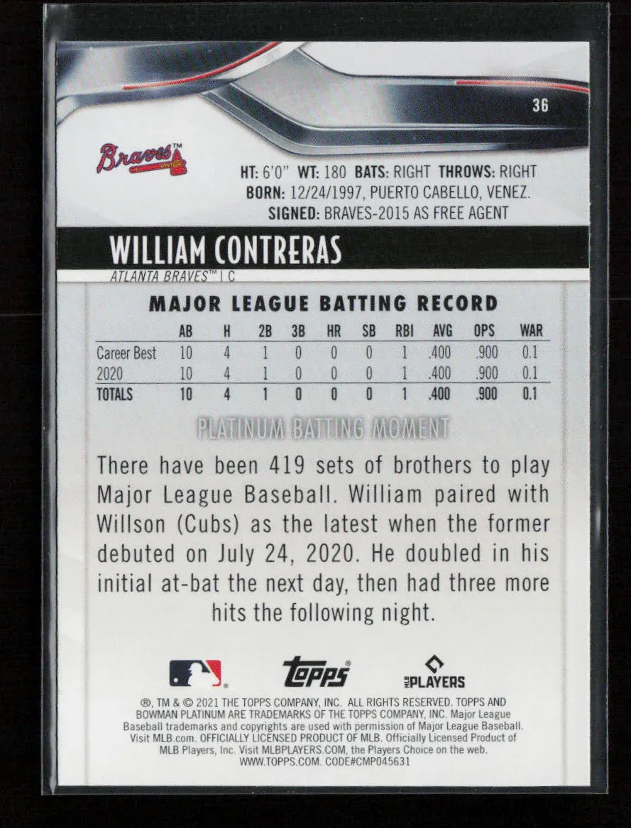William Contreras 2021 Bowman Platinum 36 NM - Kang's Collectibles