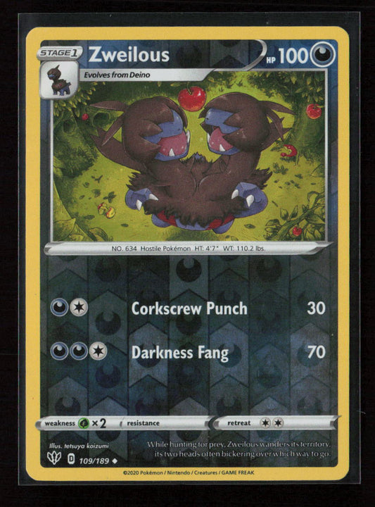 Zweilous Uncommon SWSH03: Darkness Ablaze 109/189 NM