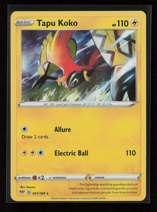 Tapu Koko Holo Rare SWSH03: Darkness Ablaze 061/189 NM