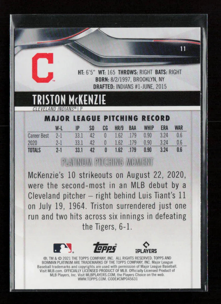Triston McKenzie 2021 Bowman Platinum 11 NM - Kang's Collectibles
