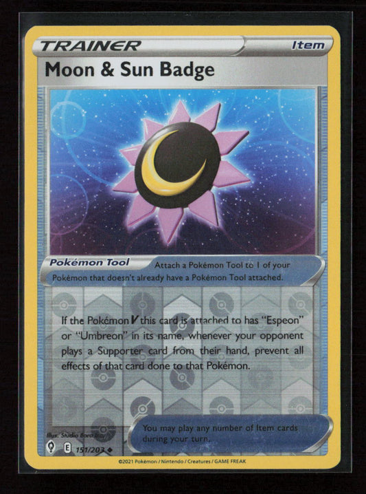 Moon & Sun Badge Uncommon SWSH07: Evolving Skies 151/203 NM