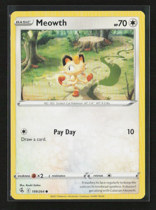 Meowth Common SWSH08: Fusion Strike 199/264 NM - Kang's Collectibles