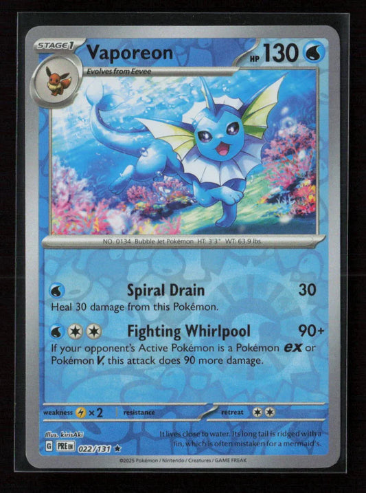 Vaporeon Rare SV: Prismatic Evolutions 022/131 NM - Kang's Collectibles
