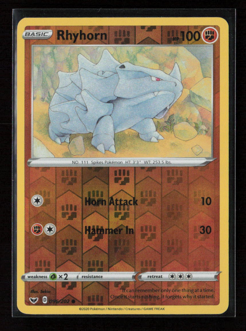 Rhyhorn (096) Common SWSH01: Sword & Shield Base Set 096/202 NM