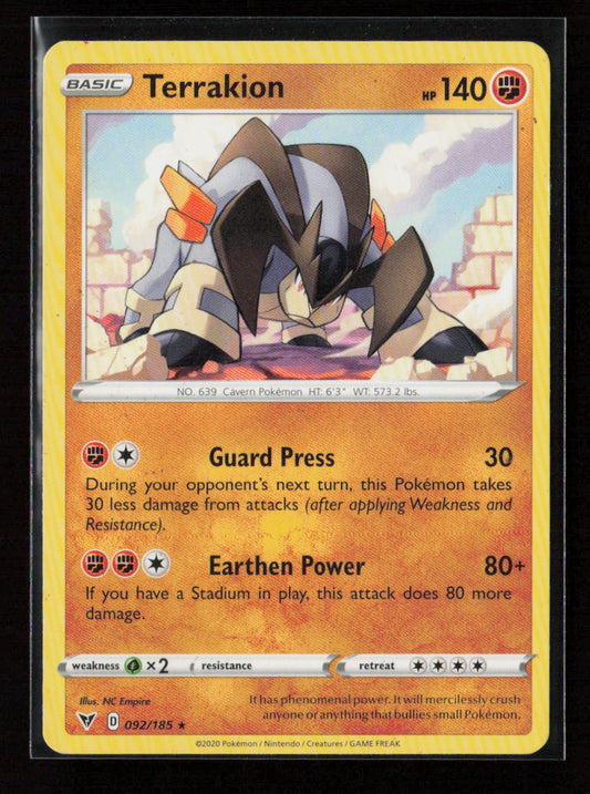Terrakion Rare SWSH04: Vivid Voltage 092/185 LP