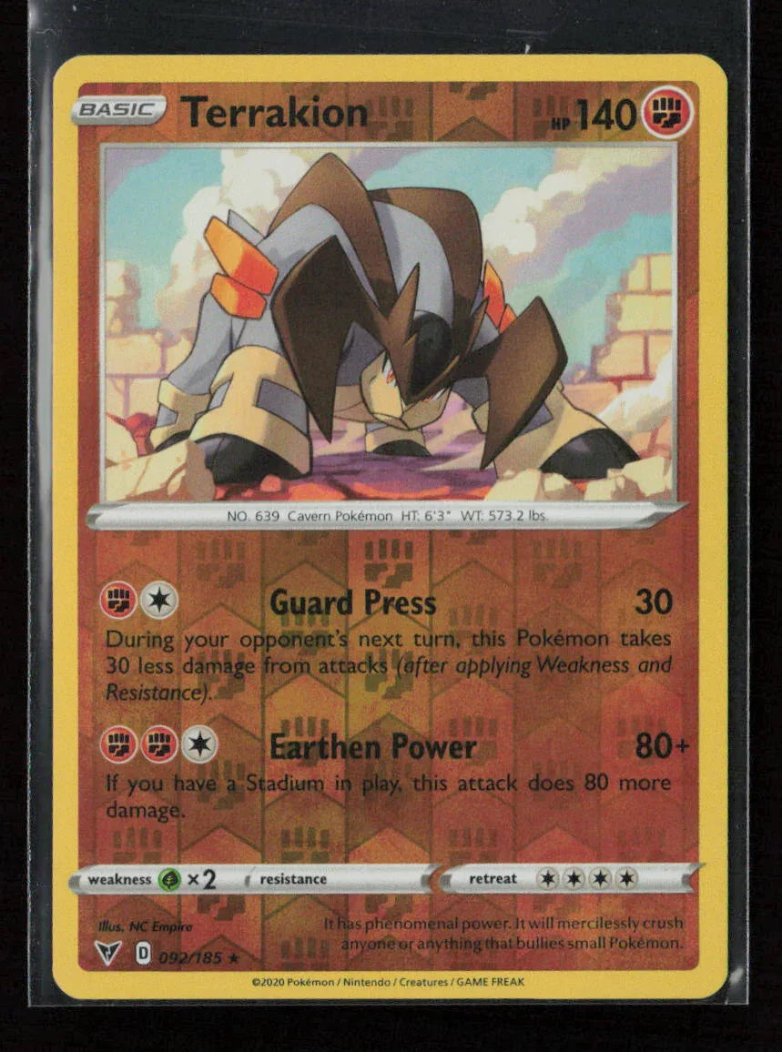 Terrakion Rare SWSH04: Vivid Voltage 092/185 LP - Kang's Collectibles