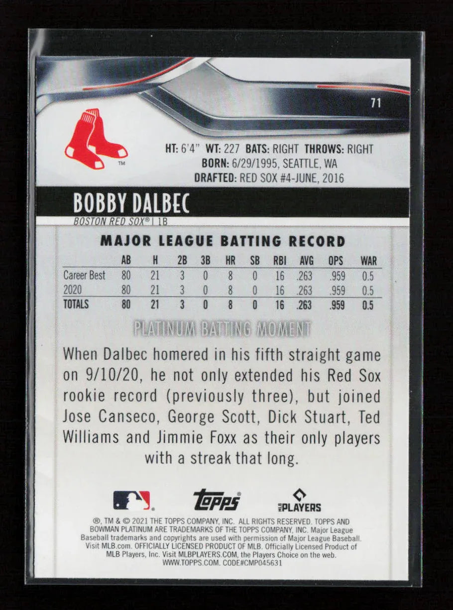 Bobby Dalbec 2021 Bowman Platinum 71 NM - Kang's Collectibles