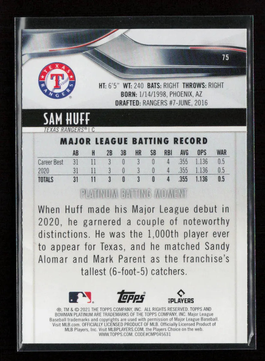 Sam Huff 2021 Bowman Platinum 75 NM - Kang's Collectibles