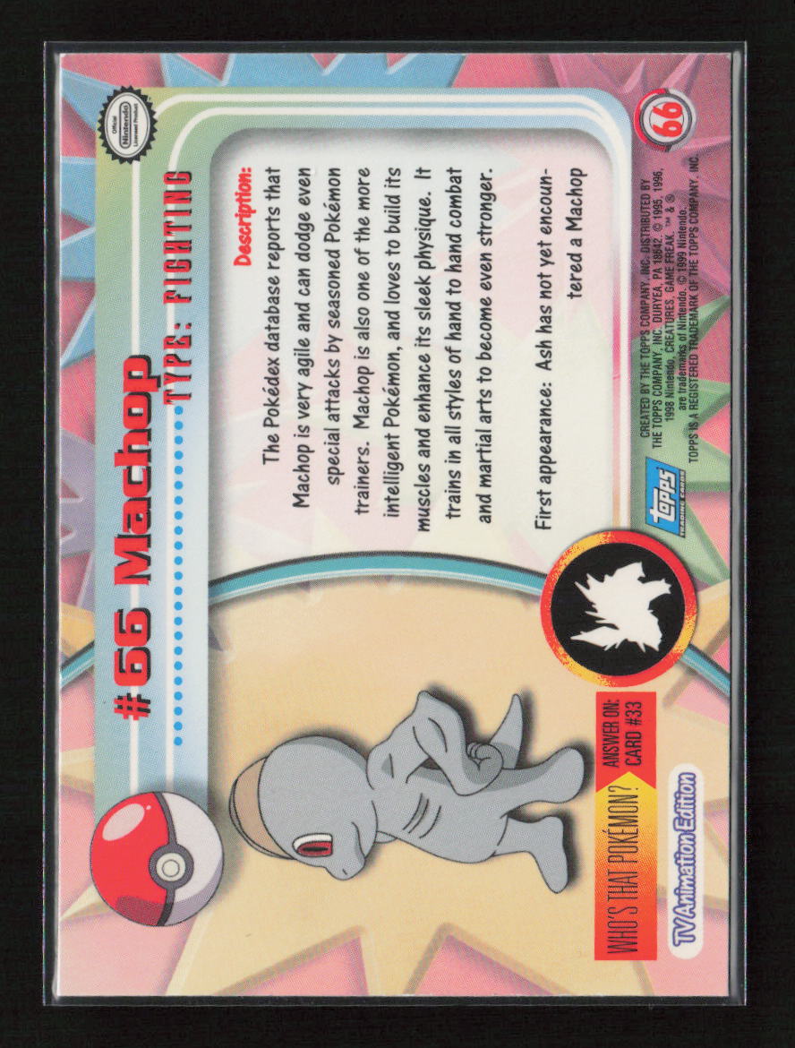 Machop Pokemon 1999 Topps TV 66 NM (Back)