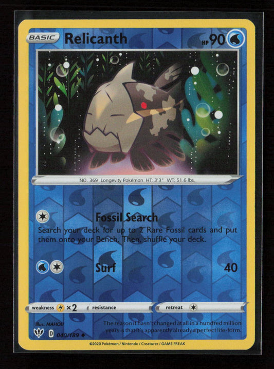 Relicanth Uncommon SWSH03: Darkness Ablaze 040/189 LP