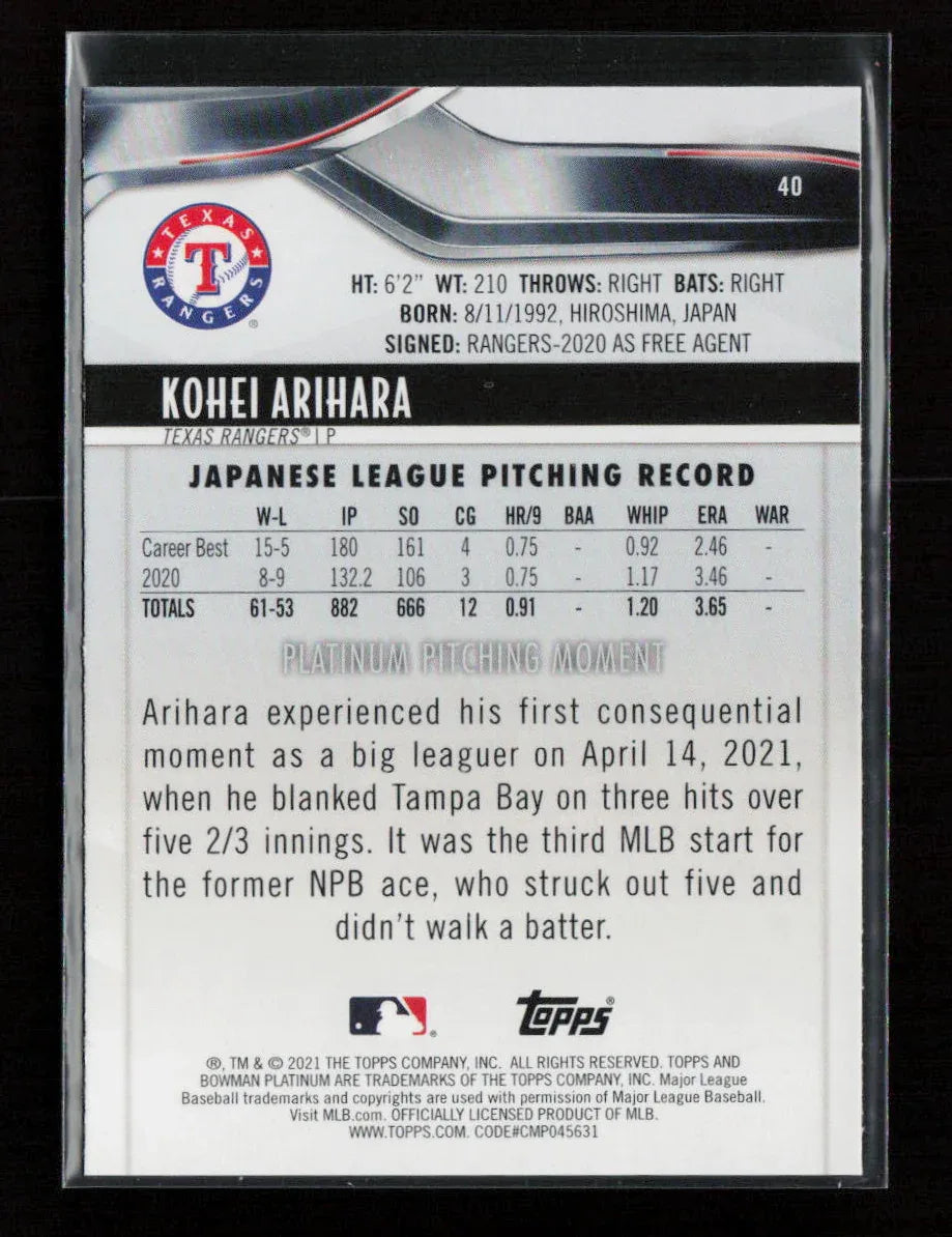 Kohei Arihara 2021 Bowman Platinum 40 NM - Kang's Collectibles