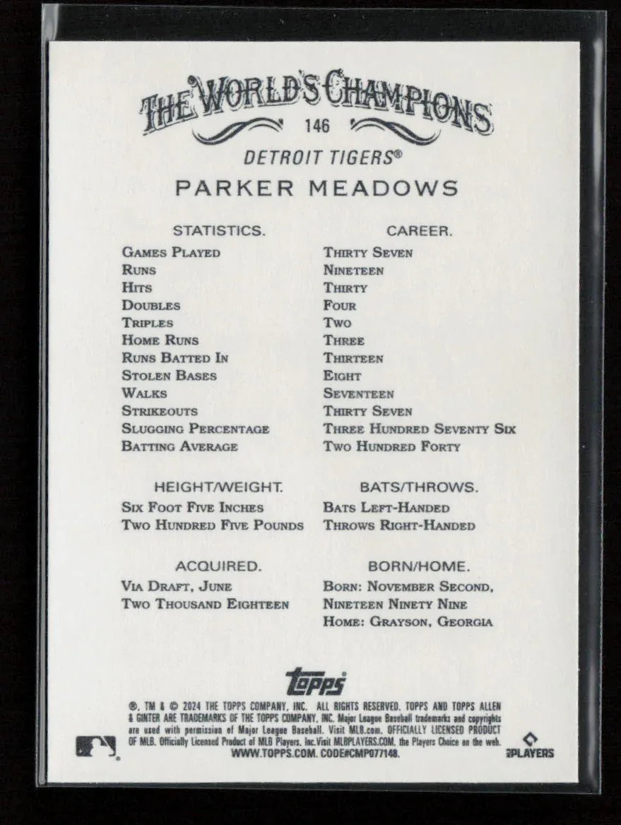 Parker Meadows 2024 Topps Allen & Ginter 146 NM - Kang's Collectibles