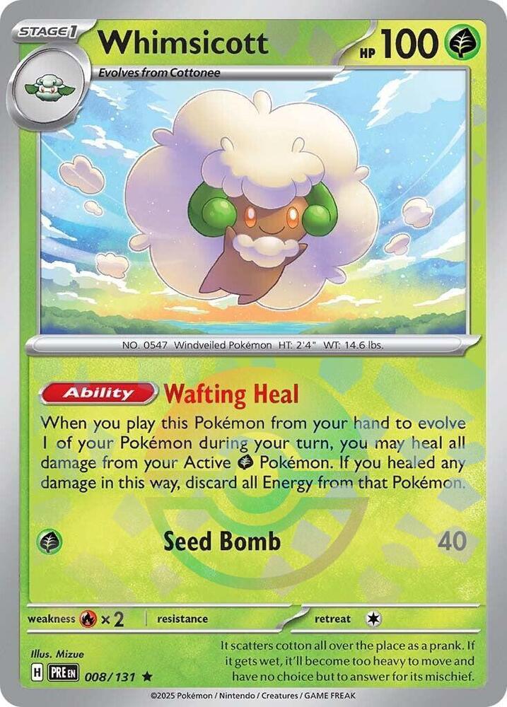 Whimsicott (Poke Ball Pattern) Rare SV: Prismatic Evolutions 008/131 NM - Kang's Collectibles