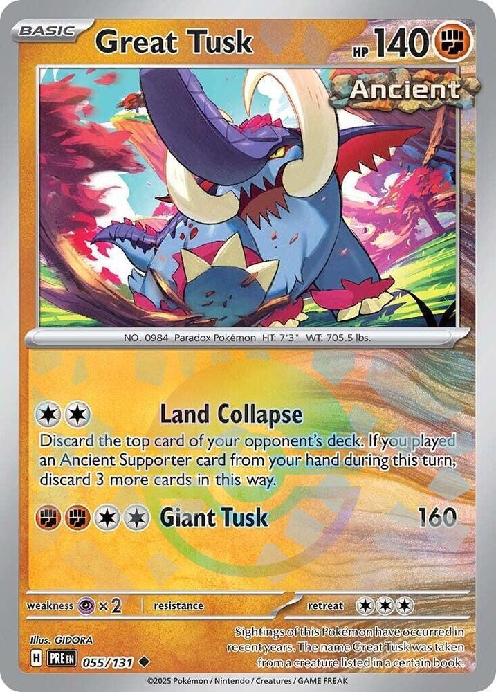 Great Tusk (Poke Ball Pattern) Uncommon SV: Prismatic Evolutions 055/131 NM - Kang's Collectibles