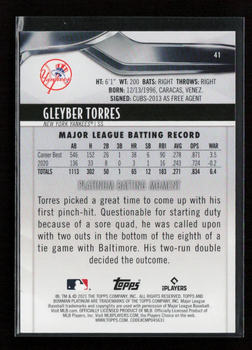 Gleyber Torres 2021 Bowman Platinum 41 NM - Kang's Collectibles