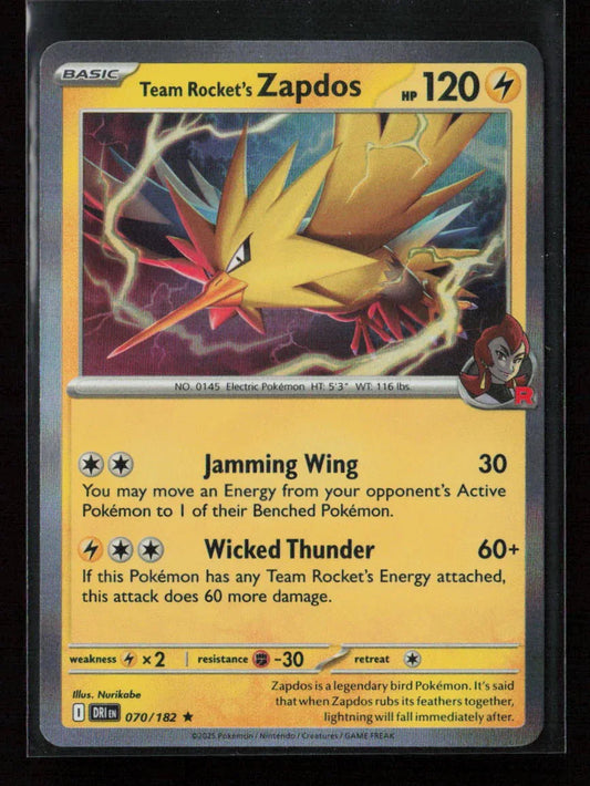 Team Rocket's Zapdos Rare SV10: Destined Rivals 070/182 NM - Kang's Collectibles