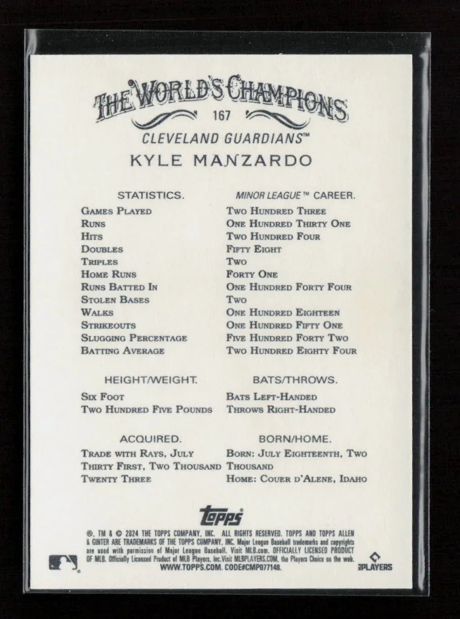 Kyle Manzardo 2024 Topps Allen & Ginter 167 NM - Kang's Collectibles