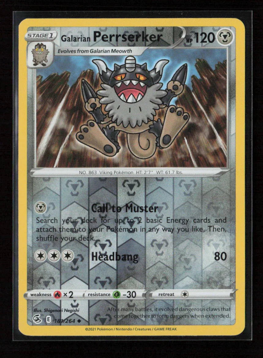 Galarian Perrserker Uncommon SWSH08: Fusion Strike 181/264 NM - Kang's Collectibles