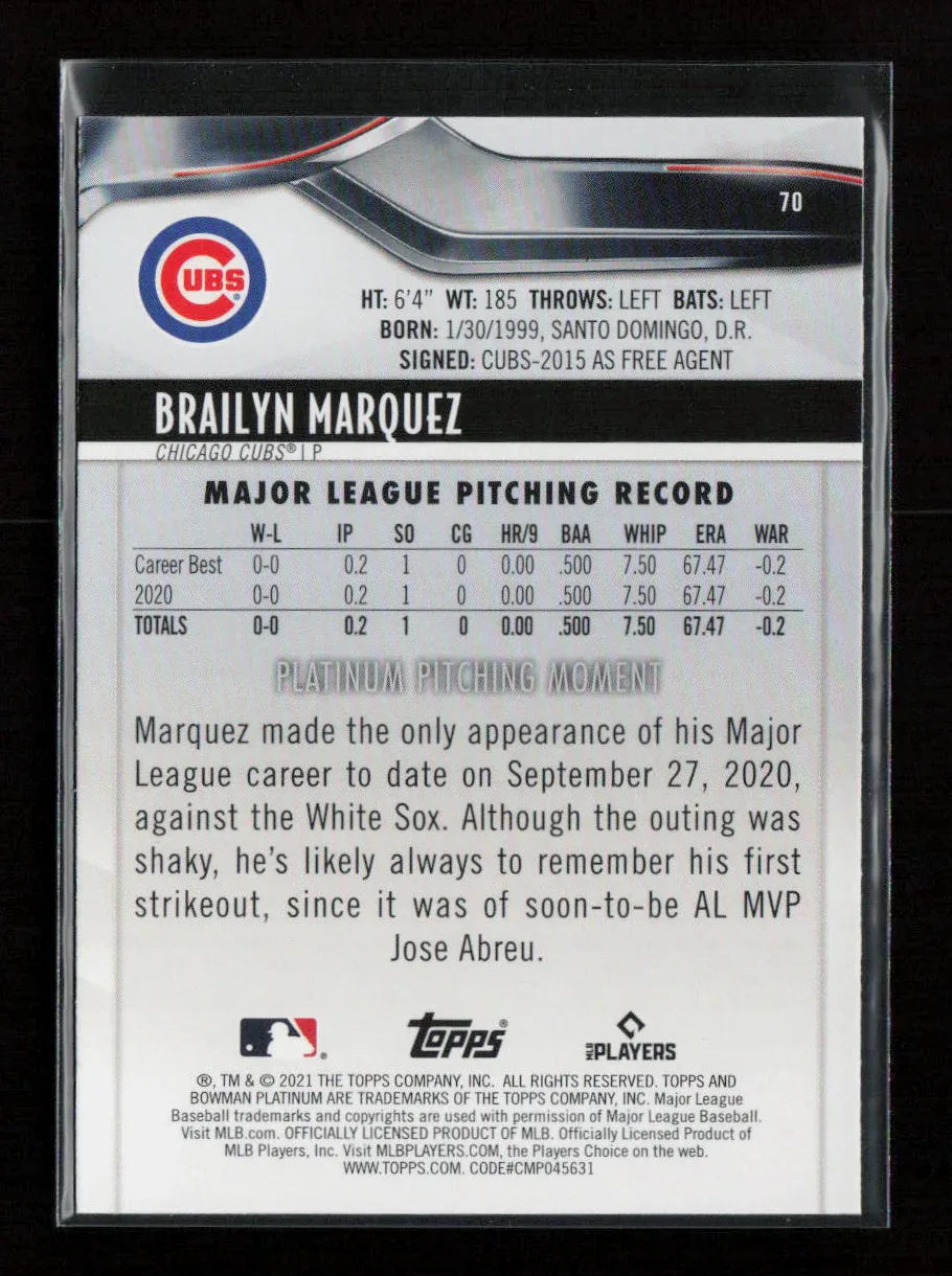 Brailyn Marquez 2021 Bowman Platinum 70 NM - Kang's Collectibles