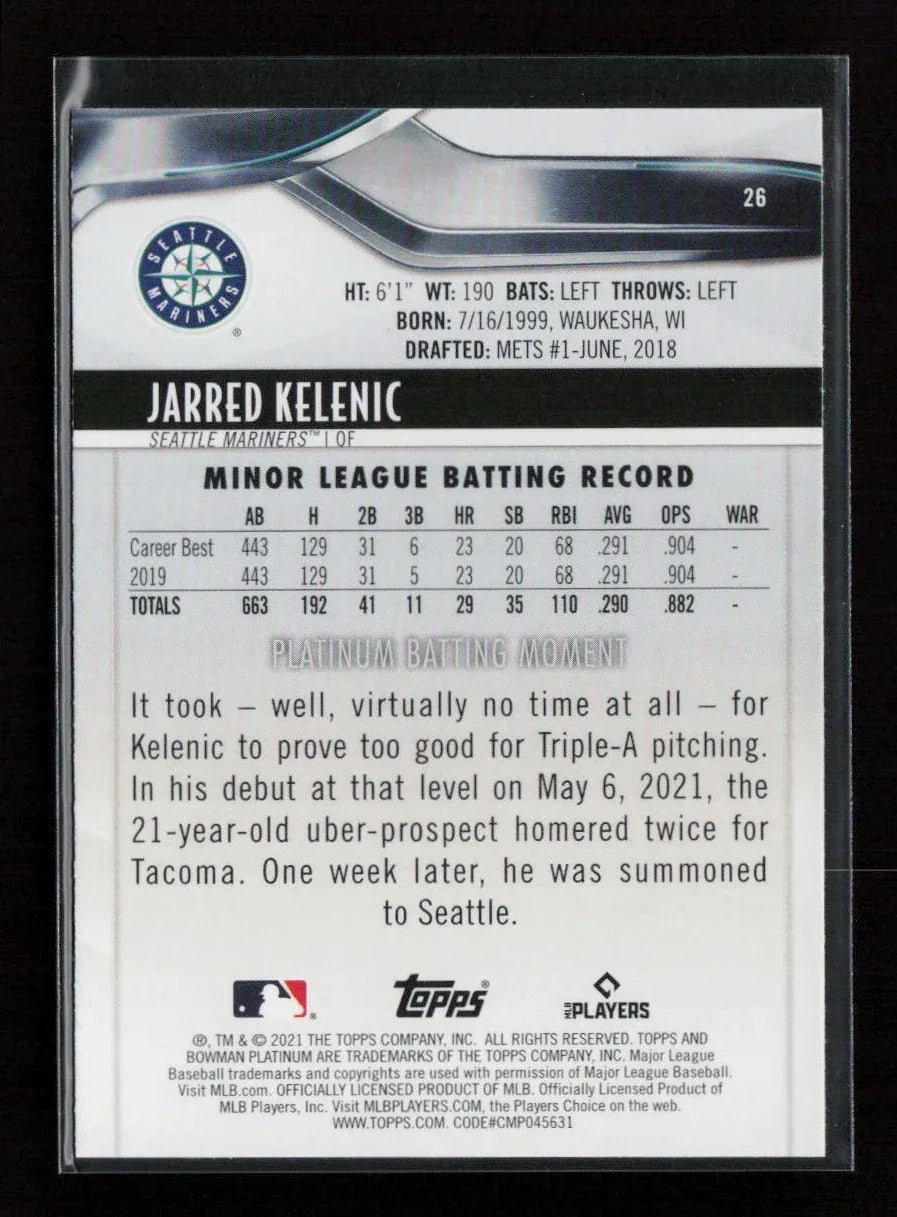 Jarred Kelenic 2021 Bowman Platinum 26 NM - Kang's Collectibles