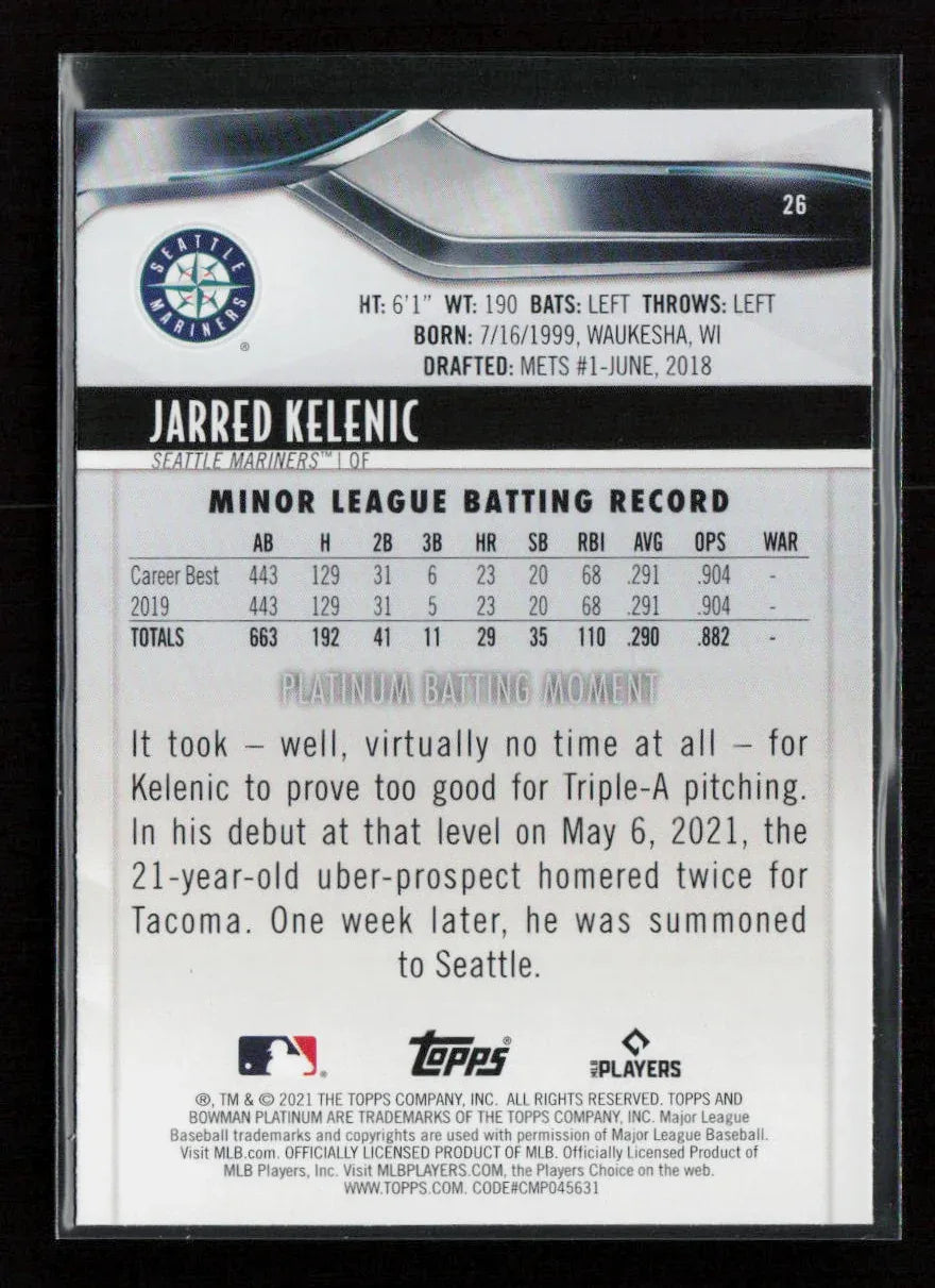 Jarred Kelenic 2021 Bowman Platinum 26 NM - Kang's Collectibles