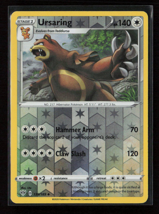 Ursaring Uncommon SWSH03: Darkness Ablaze 139/189 NM