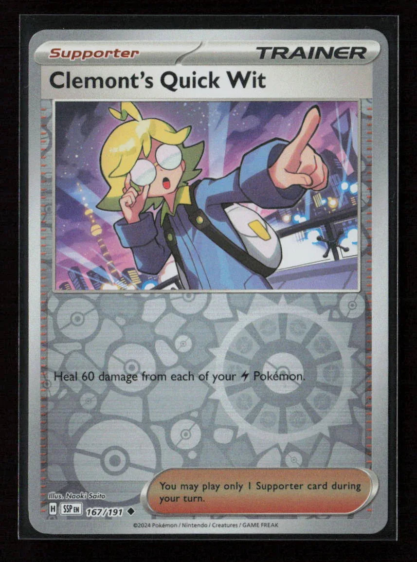 Clemont's Quick Wit - Uncommon SV08: Surging Sparks 167/191 NM - Kang's Collectibles