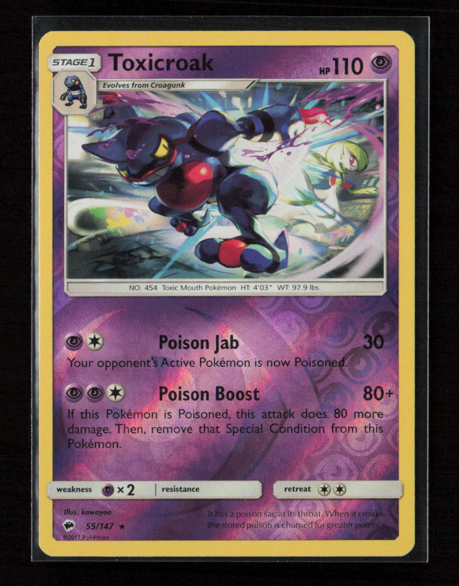 Toxicroak Rare SM - Burning Shadows 55/147 NM