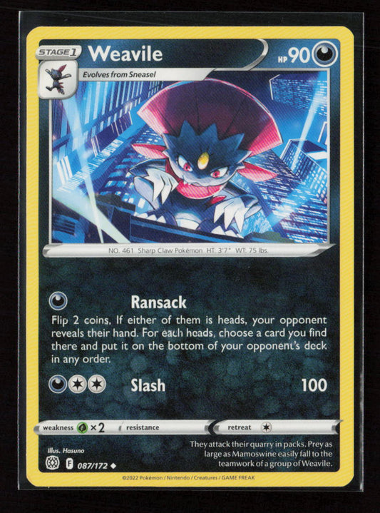 Weavile Uncommon SWSH09: Brilliant Stars 087/172 LP