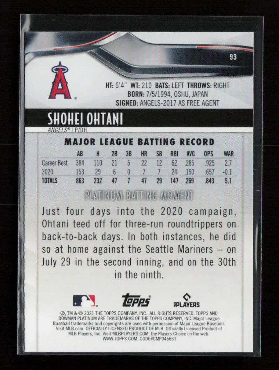 Shohei Ohtani 2021 Bowman Platinum 93 NM - Kang's Collectibles