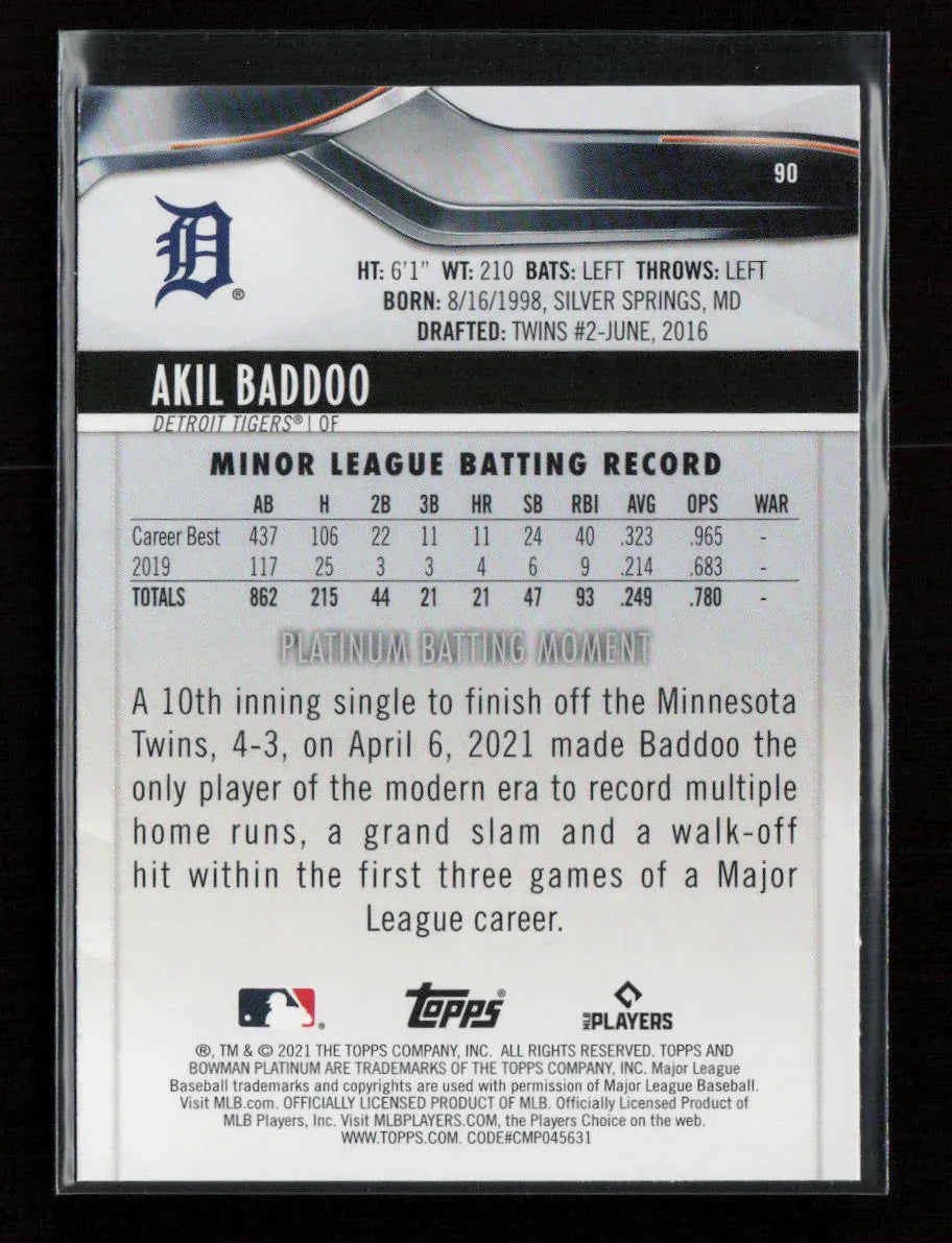 Akil Baddoo 2021 Bowman Platinum 90 NM - Kang's Collectibles