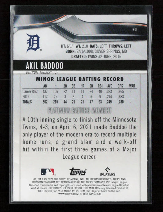Akil Baddoo 2021 Bowman Platinum 90 NM - Kang's Collectibles