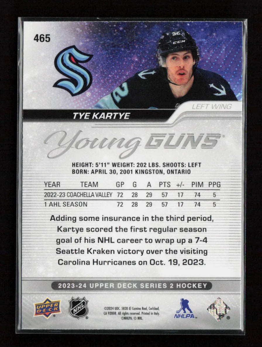 Tye Kartye 2023 Upper Deck Young Gun 465 NM - Kang's Collectibles