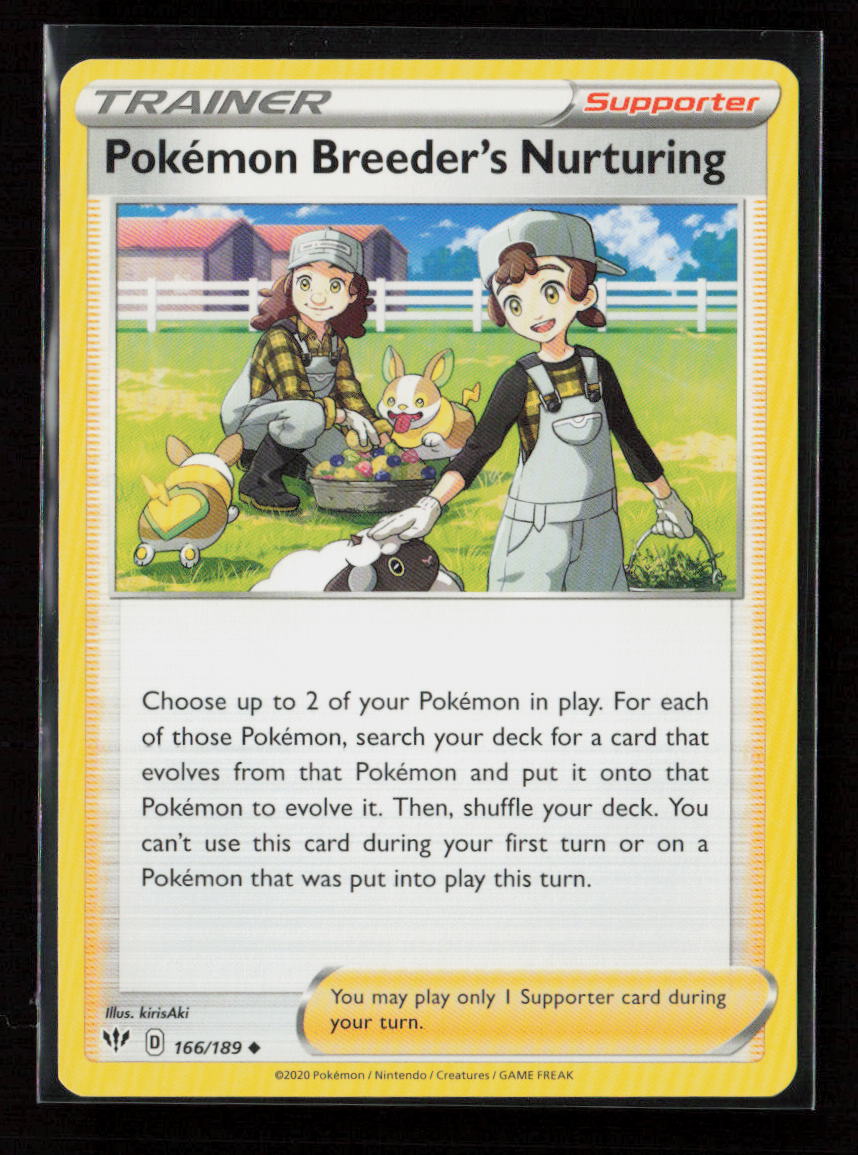 Pokemon Breeder's Nurturing Uncommon SWSH03: Darkness Ablaze 166/189 LP