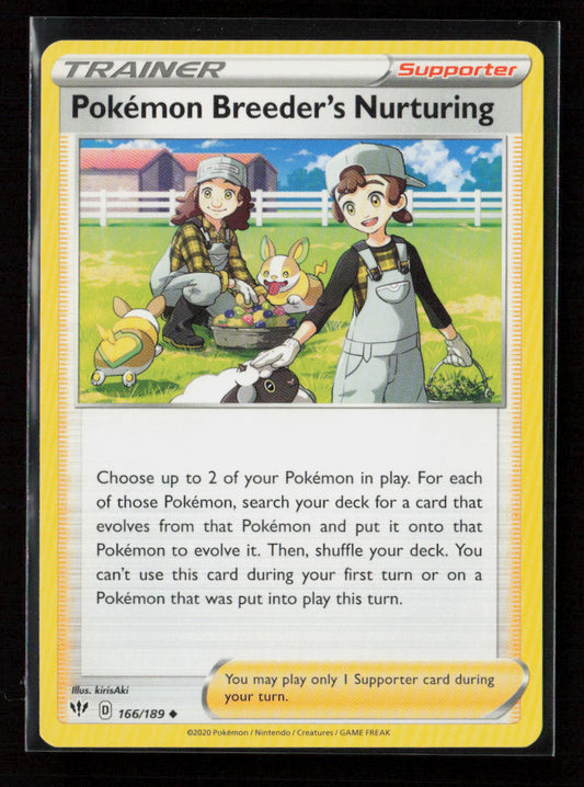 Pokemon Breeder's Nurturing Uncommon SWSH03: Darkness Ablaze 166/189 LP
