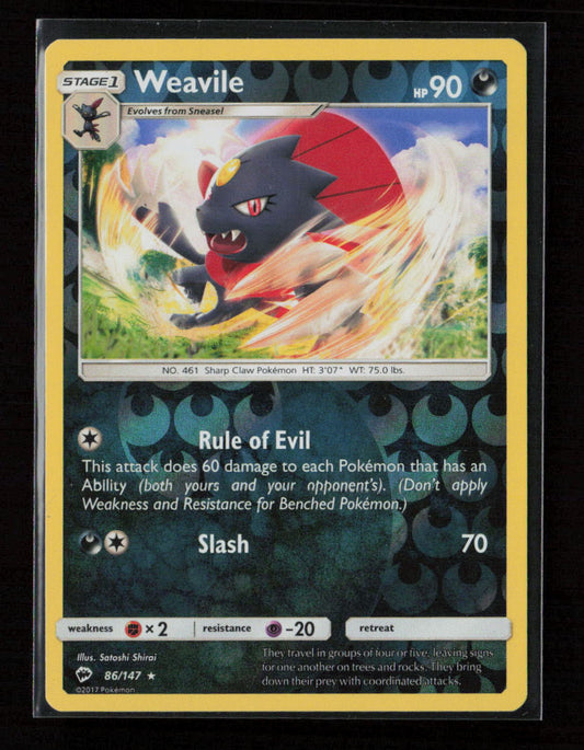 Weavile Rare SM - Burning Shadows 86/147 NM