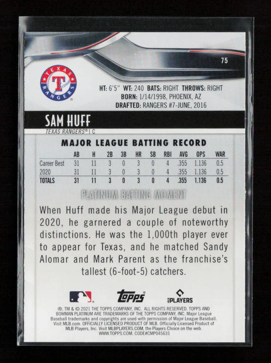 Sam Huff 2021 Bowman Platinum 75 NM - Kang's Collectibles