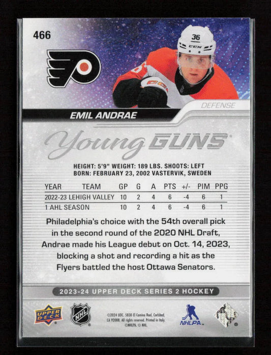 Emil Andrae 2023 Upper Deck Young Gun 466 NM - Kang's Collectibles