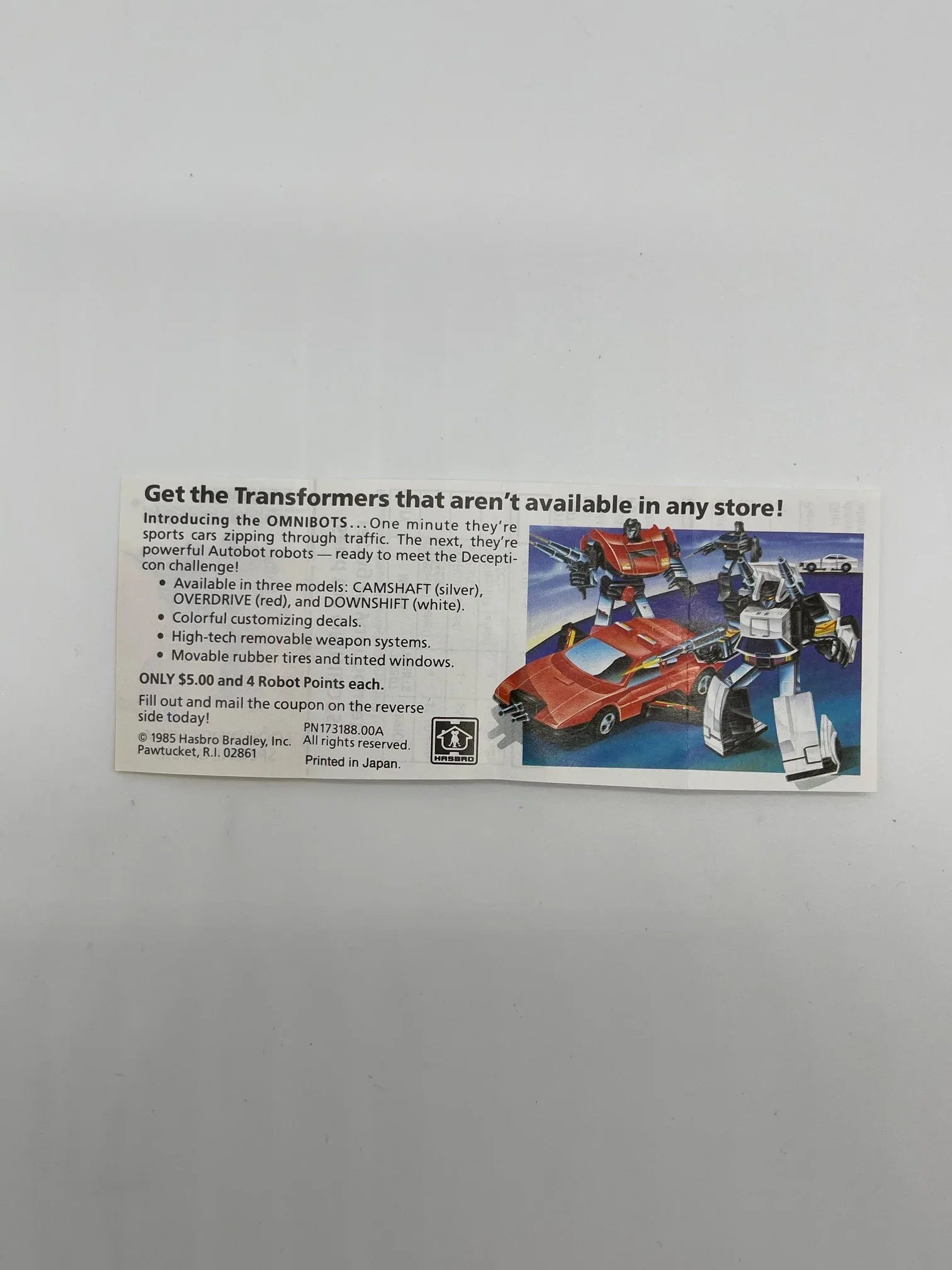 G1 Omnibot Mail Away Form - Kang's Collectibles