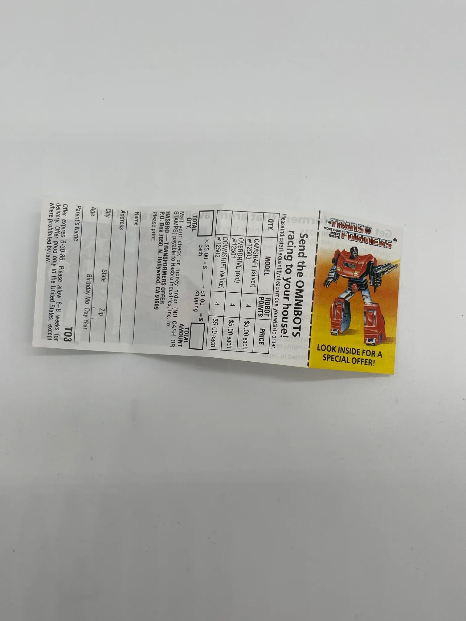 G1 Omnibot Mail Away Form - Kang's Collectibles