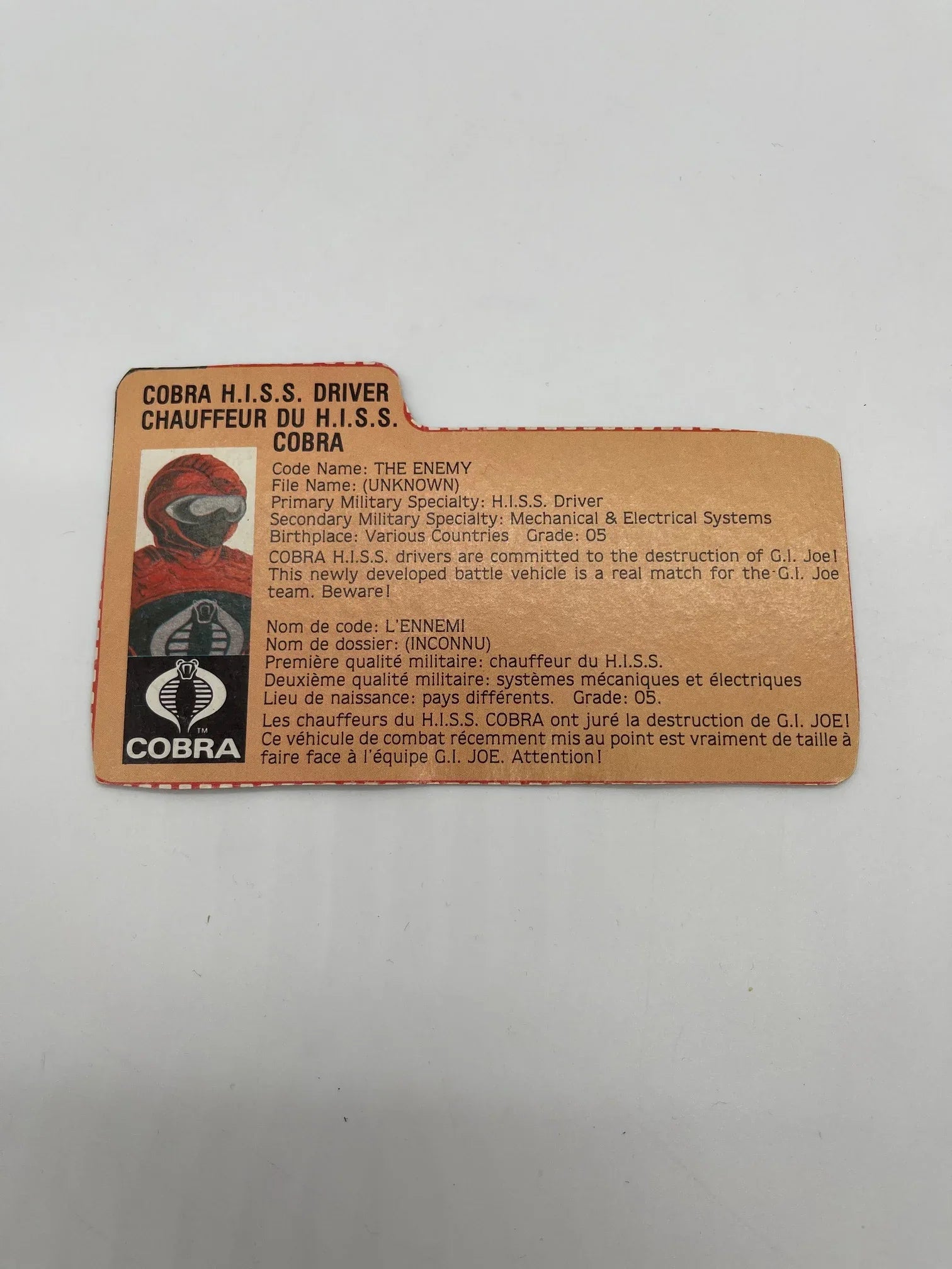 HISS Driver File Card - Kang's Collectibles