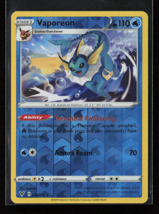 Vaporeon Rare SWSH04: Vivid Voltage 030/185 LP - Kang's Collectibles