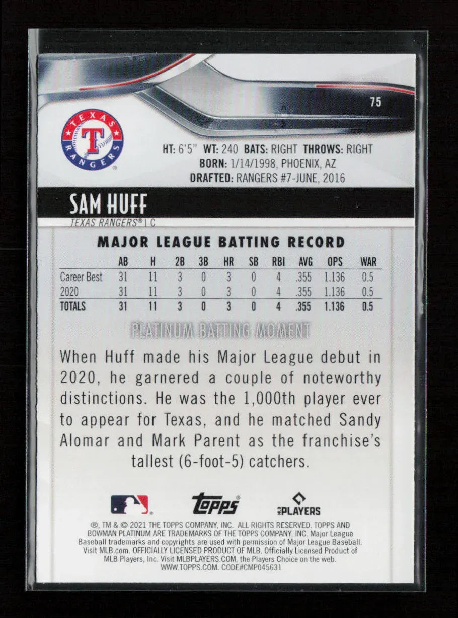 Sam Huff 2021 Bowman Platinum 75 NM - Kang's Collectibles