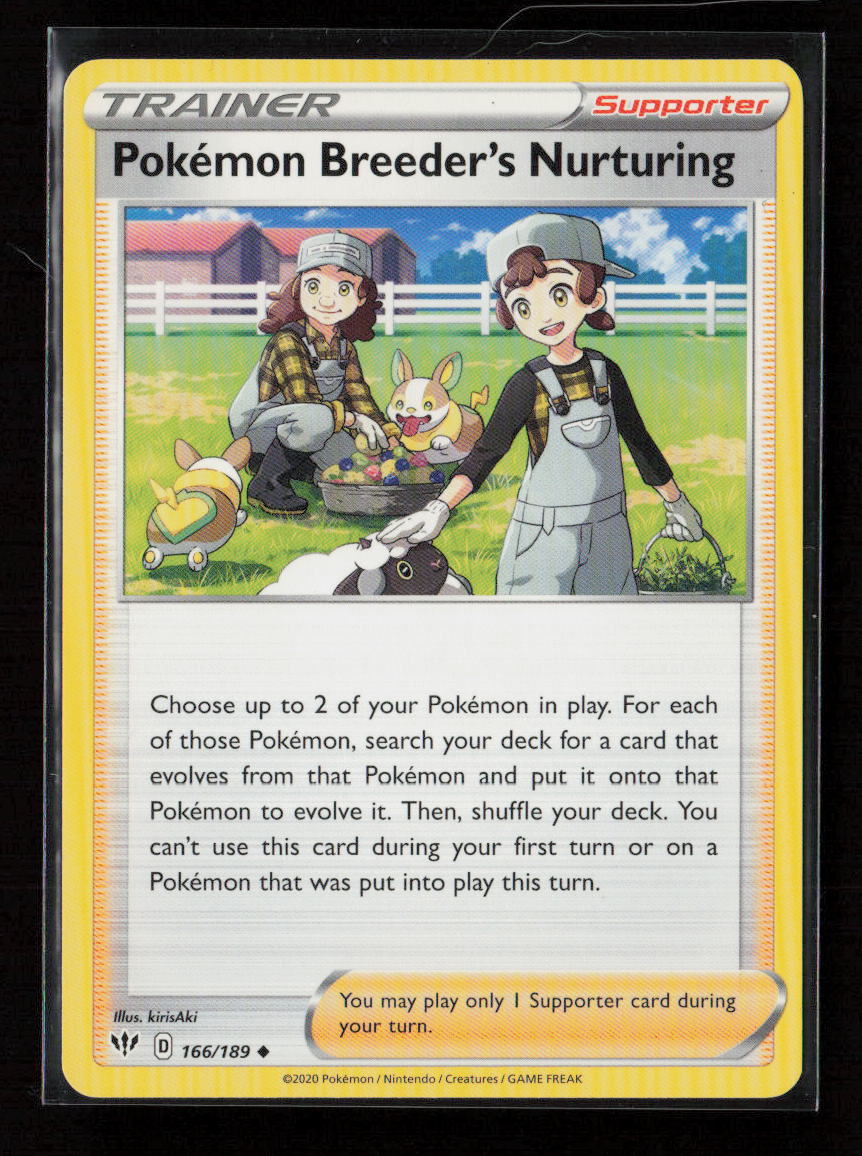 Pokemon Breeder's Nurturing Uncommon SWSH03: Darkness Ablaze 166/189 LP