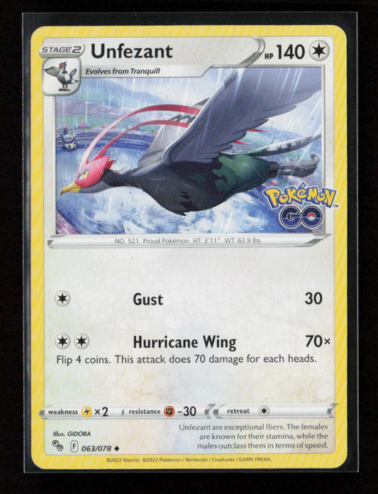 Unfezant Uncommon Pokemon GO 063/078 LP